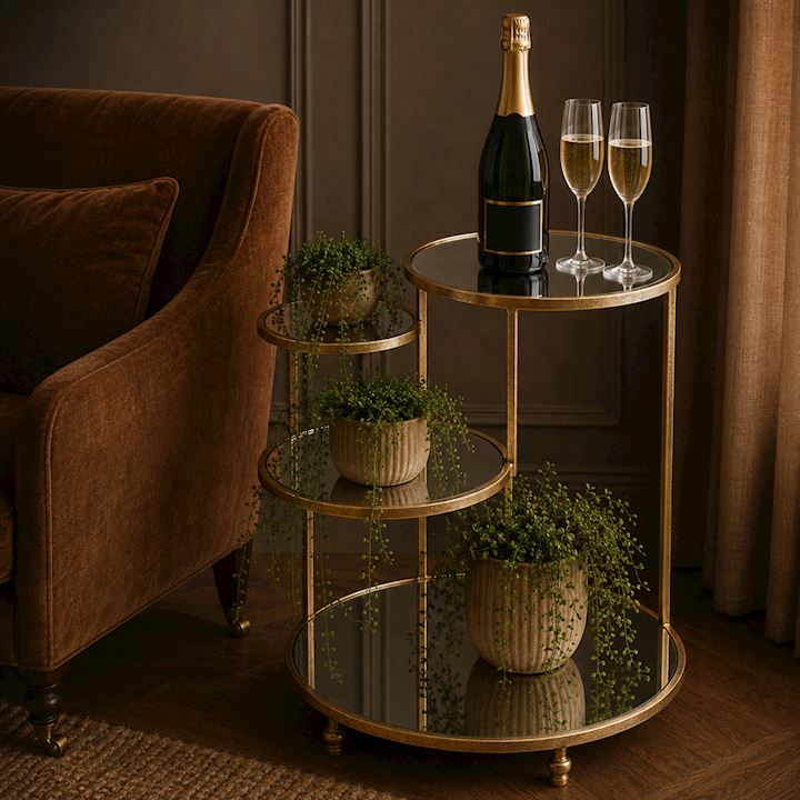 A/Q GOLD SIDE TABLE WITH MIRRORED GLASS 56x56x65cm